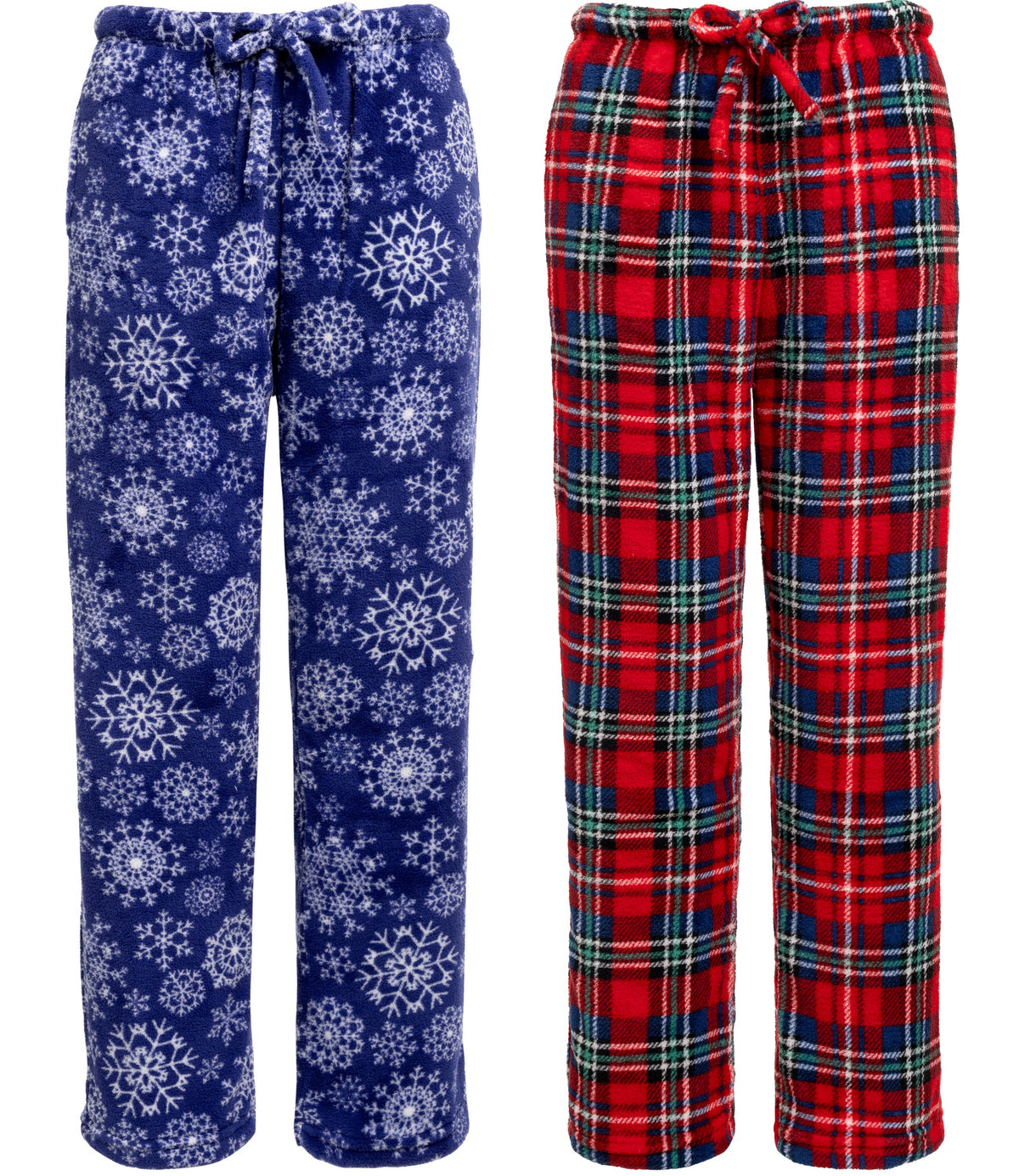 Women's 2-Pack Warm Plush Fleece Pajama Pants, Comfy Lounge PJ Bottoms in Christmas and Plaid