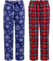 Women's 2-Pack Warm Plush Fleece Pajama Pants, Comfy Lounge PJ Bottoms in Christmas and Plaid
