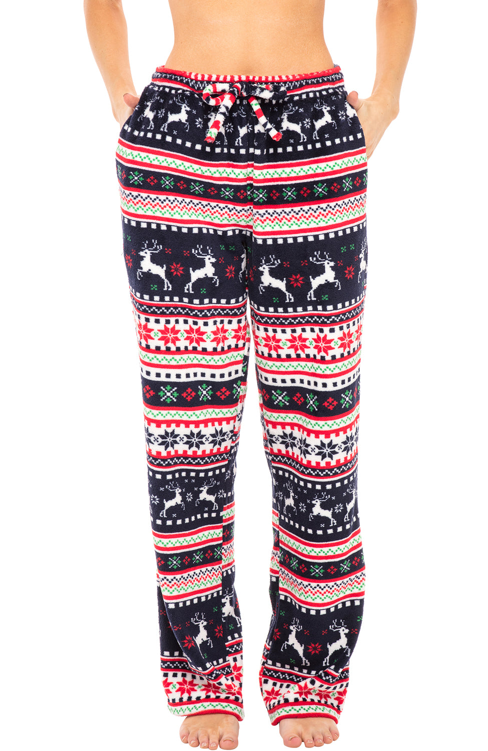 Women's Christmas Reindeer Soft Warm Fleece Pajama Pants, Long Lounge Bottoms