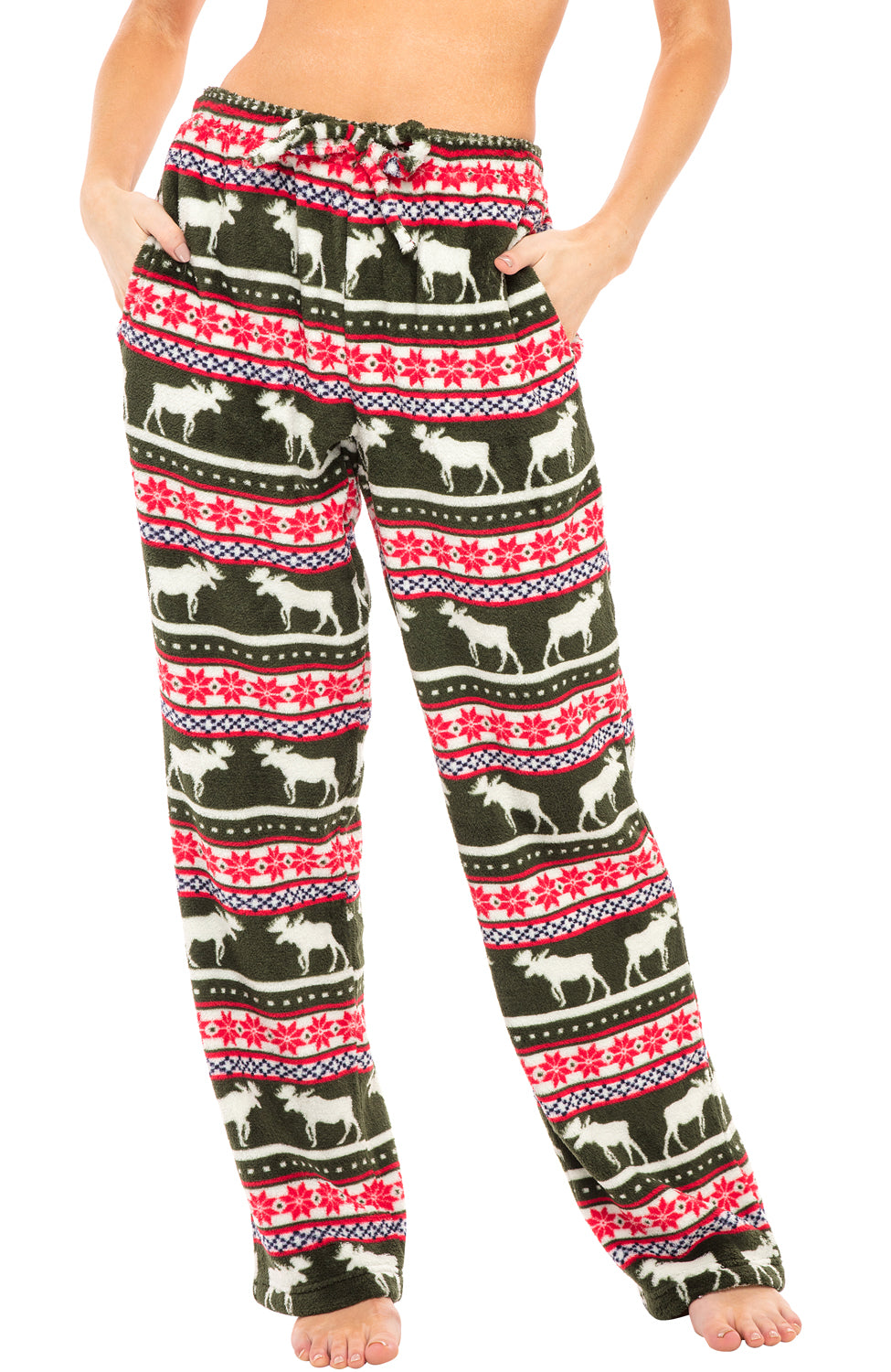 Women's Moose Soft Warm Fleece Pajama Pants, Long Lounge Bottoms