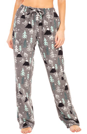 Women's Nighttime Christmas Forrest Soft Warm Fleece Pajama Pants, Long Lounge Bottoms