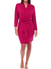 Women's Soft Beetroot Classic Knit Robe with Pockets, Lightweight Knee Length Bathrobe