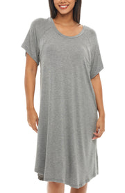 Dark Heathered Gray Maternity Breastfeeding Nightshirt, Nightgown with Zipper for Nursing, Sleep Shirt Pajama Top
