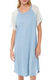 Faded Denim Maternity Breastfeeding Nightshirt, Nightgown with Zipper for Nursing, Sleep Shirt Pajama Top