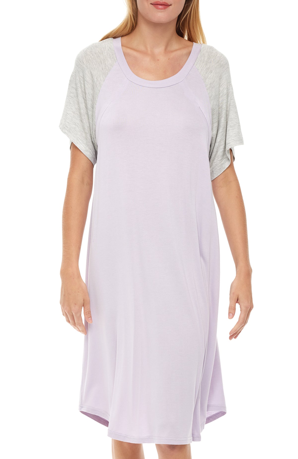 Misty Lilac Maternity Breastfeeding Nightshirt, Nightgown with Zipper for Nursing, Sleep Shirt Pajama Top