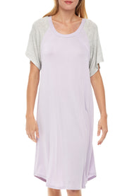 Misty Lilac Maternity Breastfeeding Nightshirt, Nightgown with Zipper for Nursing, Sleep Shirt Pajama Top