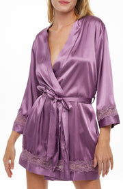 Women's Amethyst Lace Trim Satin Robe, Knee Length
