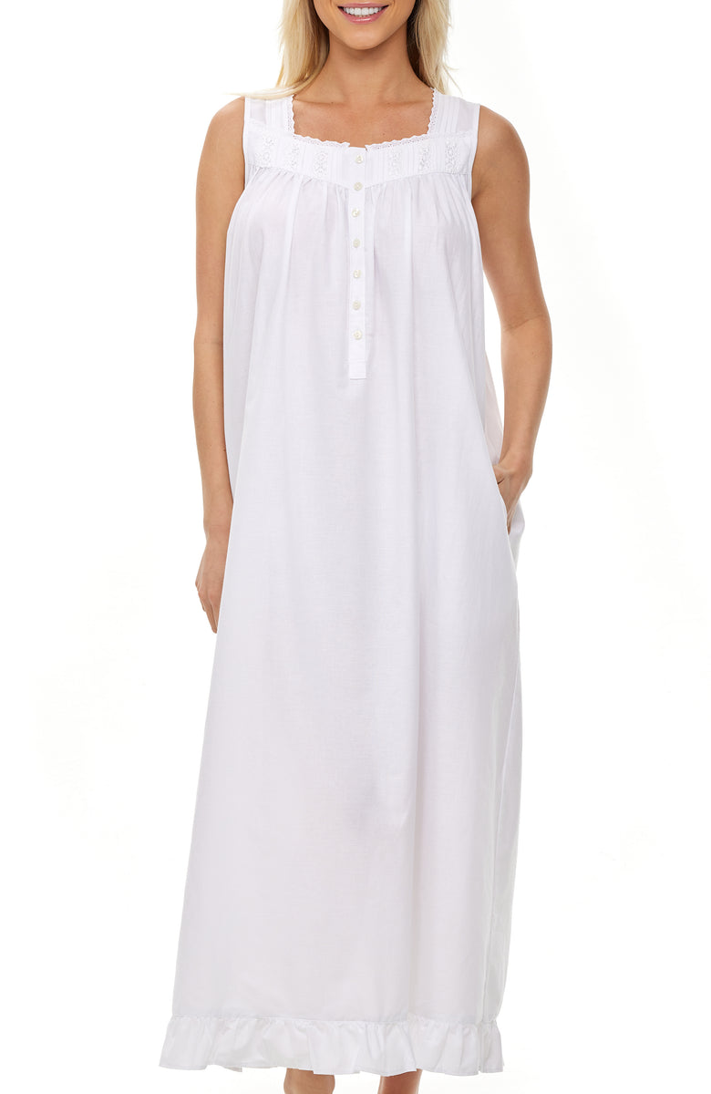 cotton night dress for womens ADR Women's Nightgown, Sleeveless Lace Trim Button Up Long Sizes:UK 14 Low V-Neck Downtown Midi Dress -