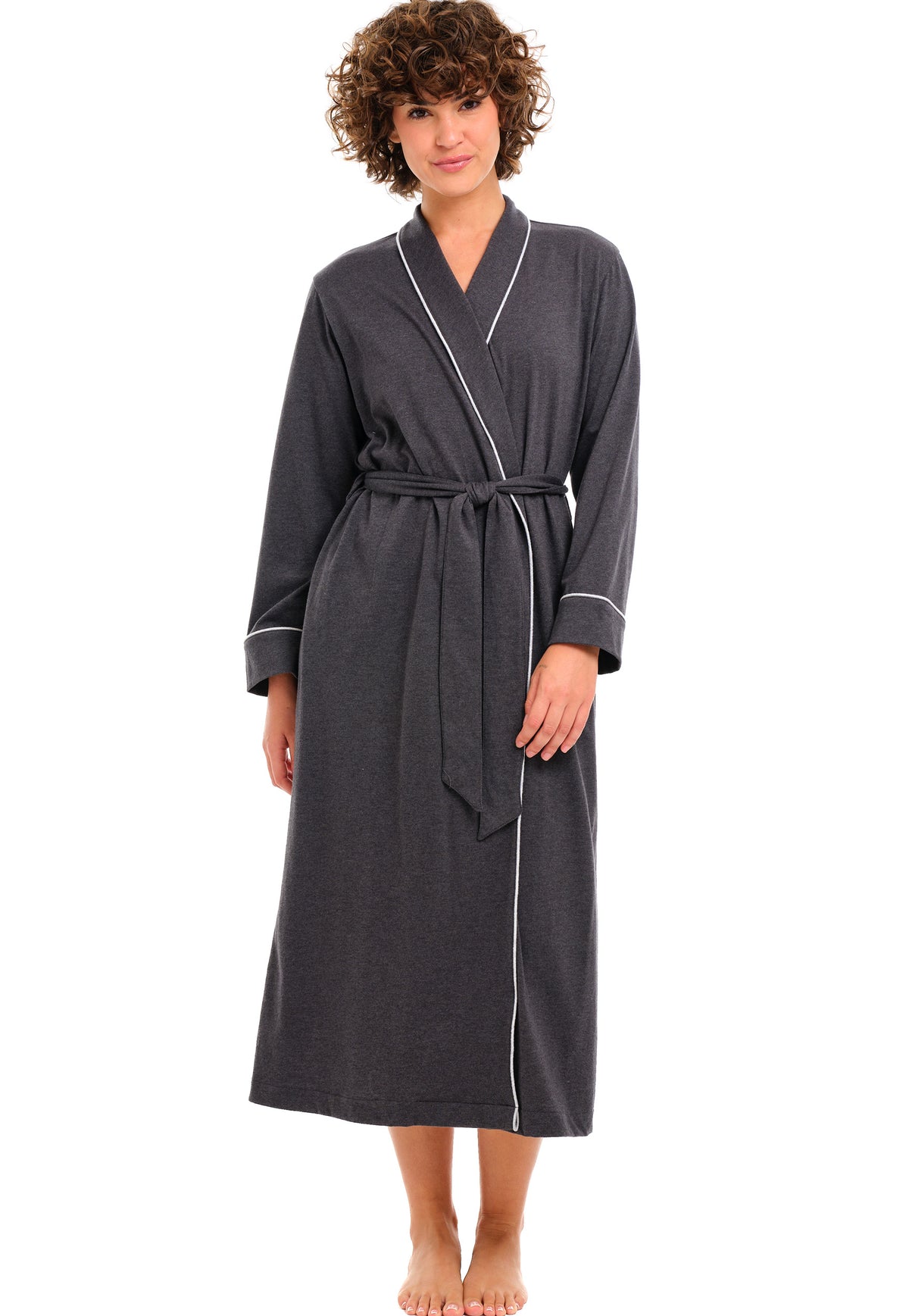 Womens Dark Heathered Gray Long Knit Robe with Pockets