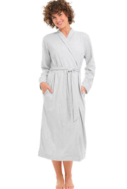 Womens Light Heathered Gray Long Knit Robe with Pockets