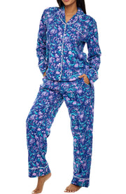 Womens Purple Floral Long Sleeve Knit Pajamas