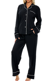 Womens Black Long Sleeve Knit Pajamas
