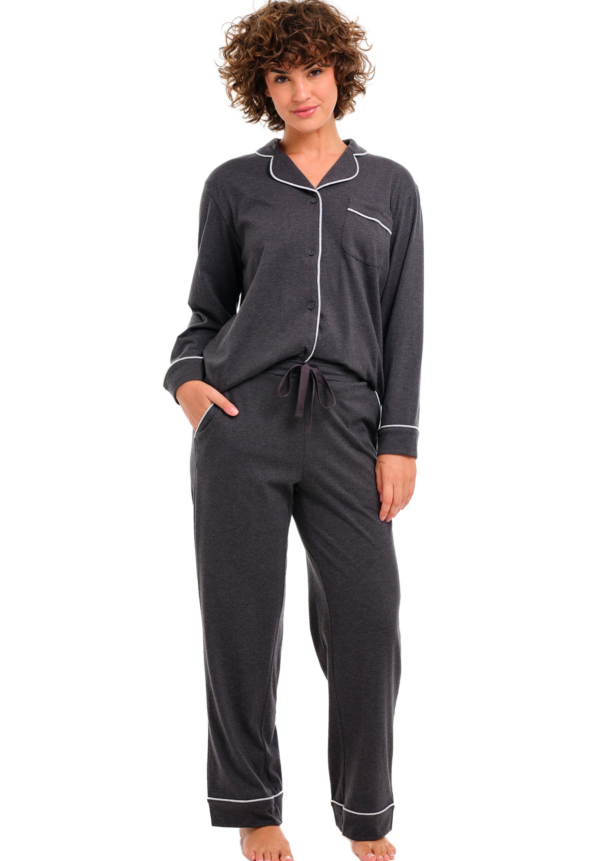 Womens Dark Heathered Gray Long Sleeve Knit Pajamas