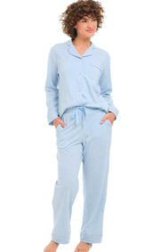 Womens Light Heathered Blue Long Sleeve Knit Pajamas