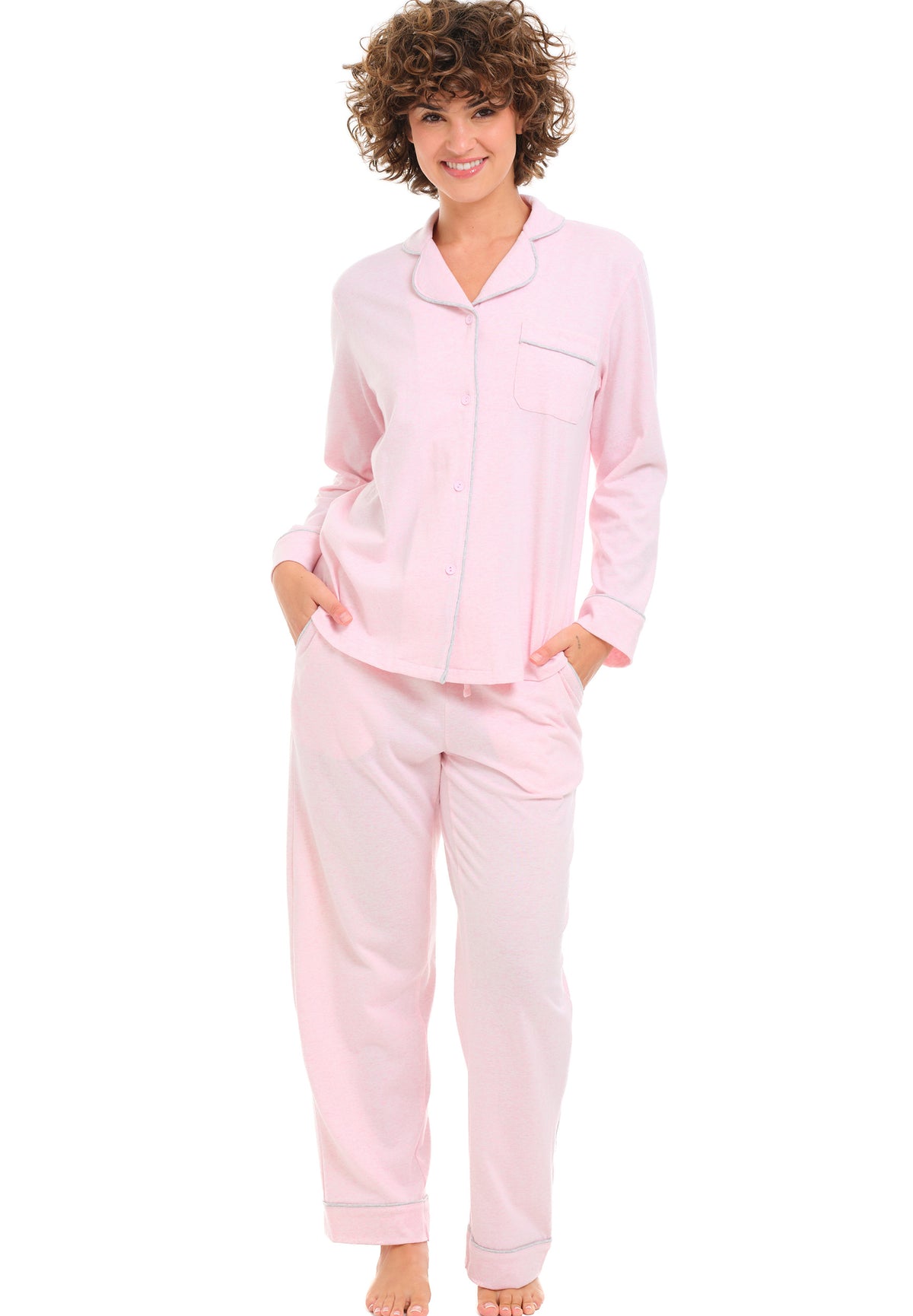 Womens Light Heathered Pink Long Sleeve Knit Pajamas