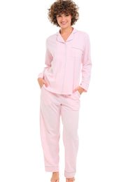 Womens Light Heathered Pink Long Sleeve Knit Pajamas