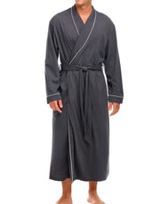Mens Dark Heathered Gray - 5 ft 5 in & Taller Long Knit Lounge Robe with Pockets