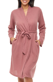 Women's Rose Taupe Knit Wrap Robe with Pockets, Lightweight Bathrobe