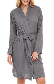 Women's Ash Gray Knit Wrap Robe with Pockets, Lightweight Bathrobe
