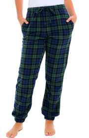 Black Watch Tartan Plaid Polar Fleece Pajama Pants for Women, Joggers, Sweatpants, PJ Bottoms