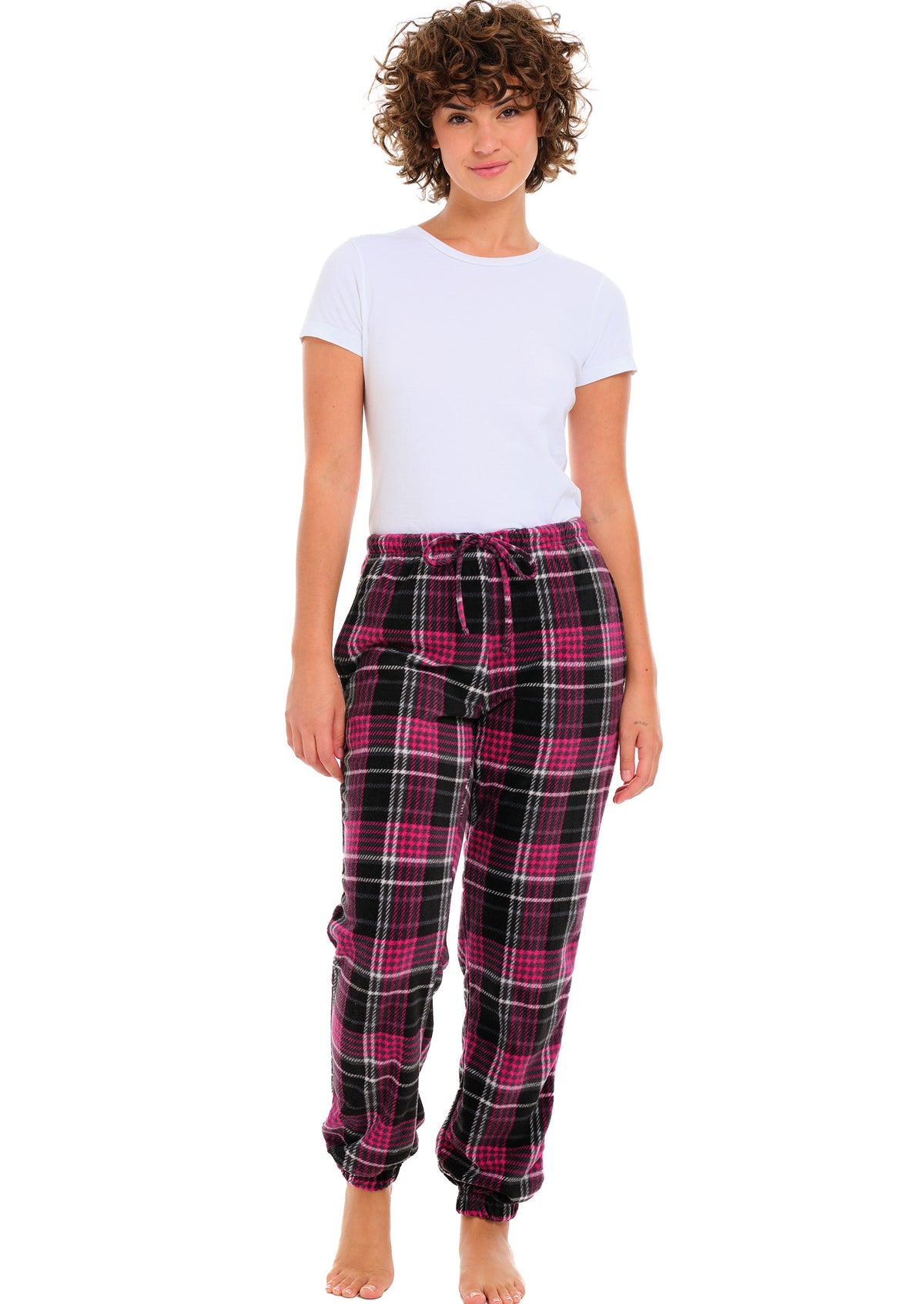 Shadow Rose Plaid Polar Fleece Pajama Pants for Women, Joggers, Sweatpants, PJ Bottoms