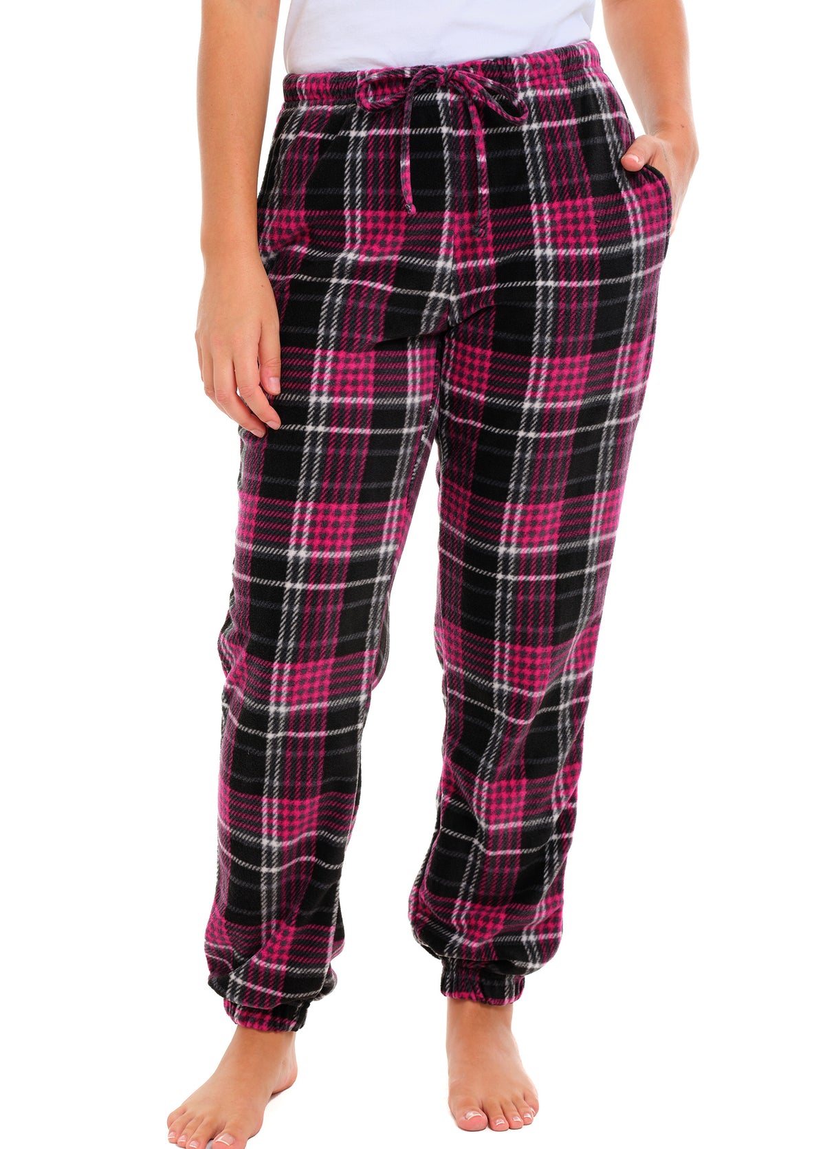 Shadow Rose Plaid Polar Fleece Pajama Pants for Women, Joggers, Sweatpants, PJ Bottoms