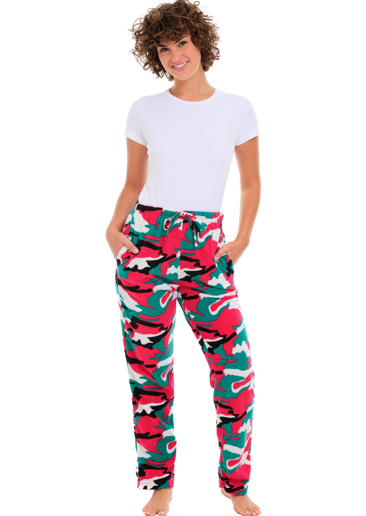 Women's Christmas Camouflage Soft Polar Fleece Pajama Pants, Sweatpants, Warm Pj Bottoms