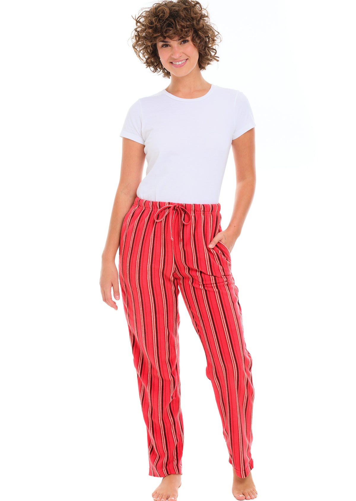 Women's Cabin Stripe Soft Polar Fleece Pajama Pants, Sweatpants, Warm Pj Bottoms