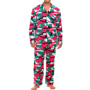 Christmas Camouflage Lightweight Fleece Pajamas for Men, Long Sleeve Button Up PJ Set with Pockets