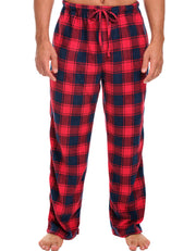 Men's Red and Navy Plaid Soft Polar Fleece Pajama Pants, Sweatpants, Pj Bottoms
