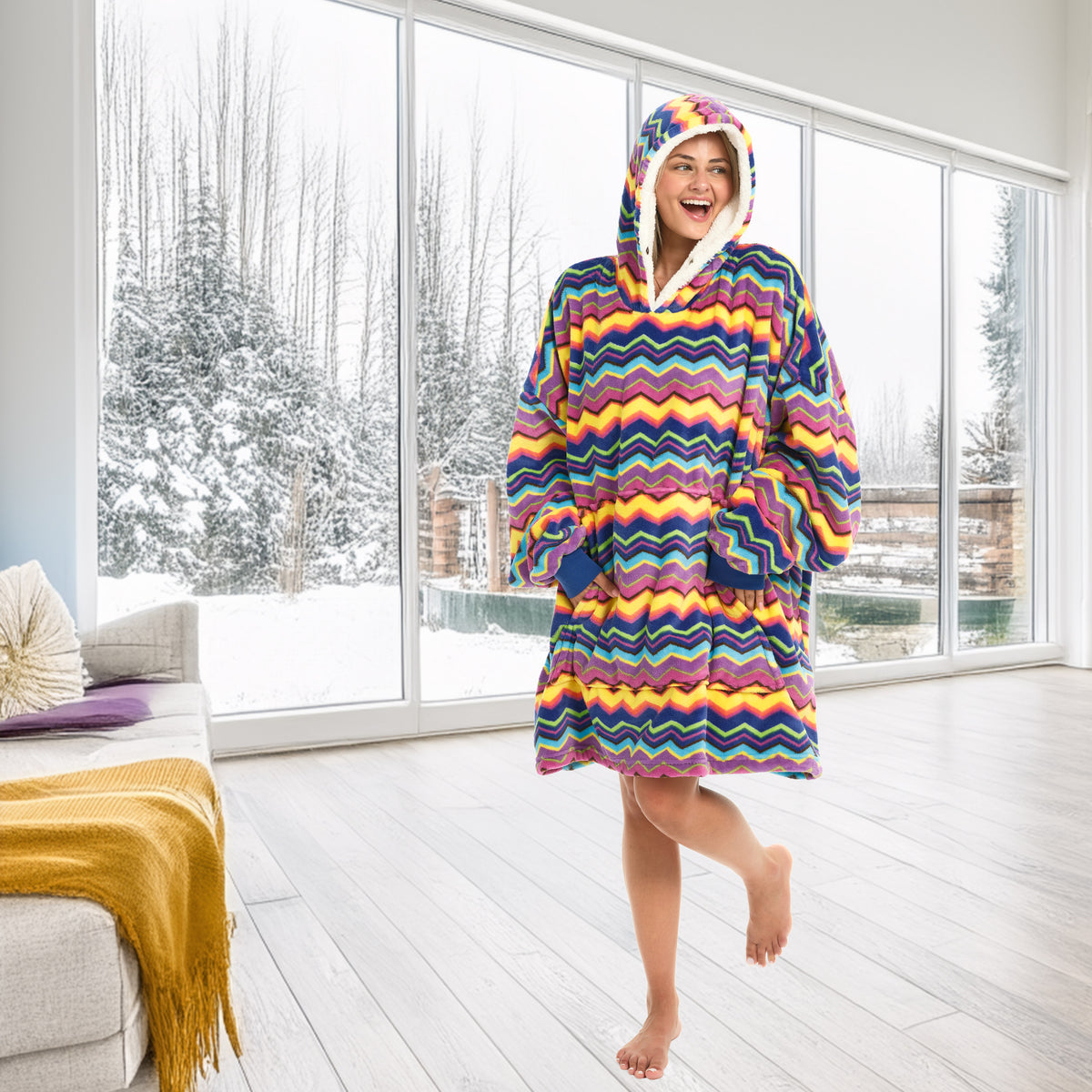 Adult Wearable Blanket Hoodie, Blanket with Sleeves for Men & Women, Big Hoodie, Hooded Blanket in Stripe