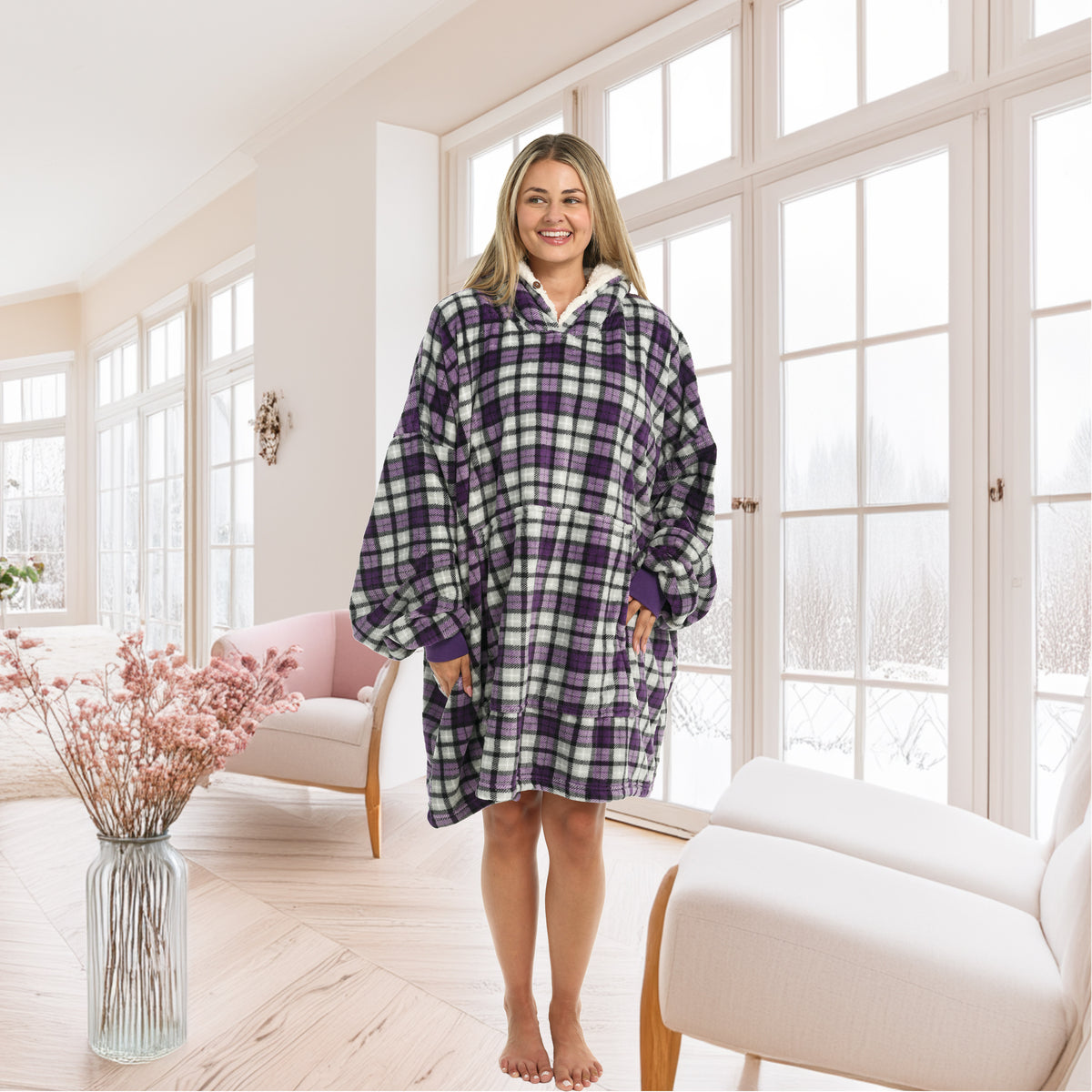 Adult Wearable Blanket Hoodie, Blanket with Sleeves for Men & Women, Big Hoodie, Hooded Blanket in Stripe