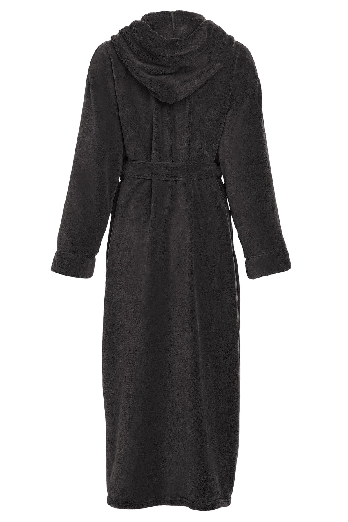 Graphite Gray Plush Fleece Robe for Women, Long Hooded Bathrobe with Hood, Plus Size