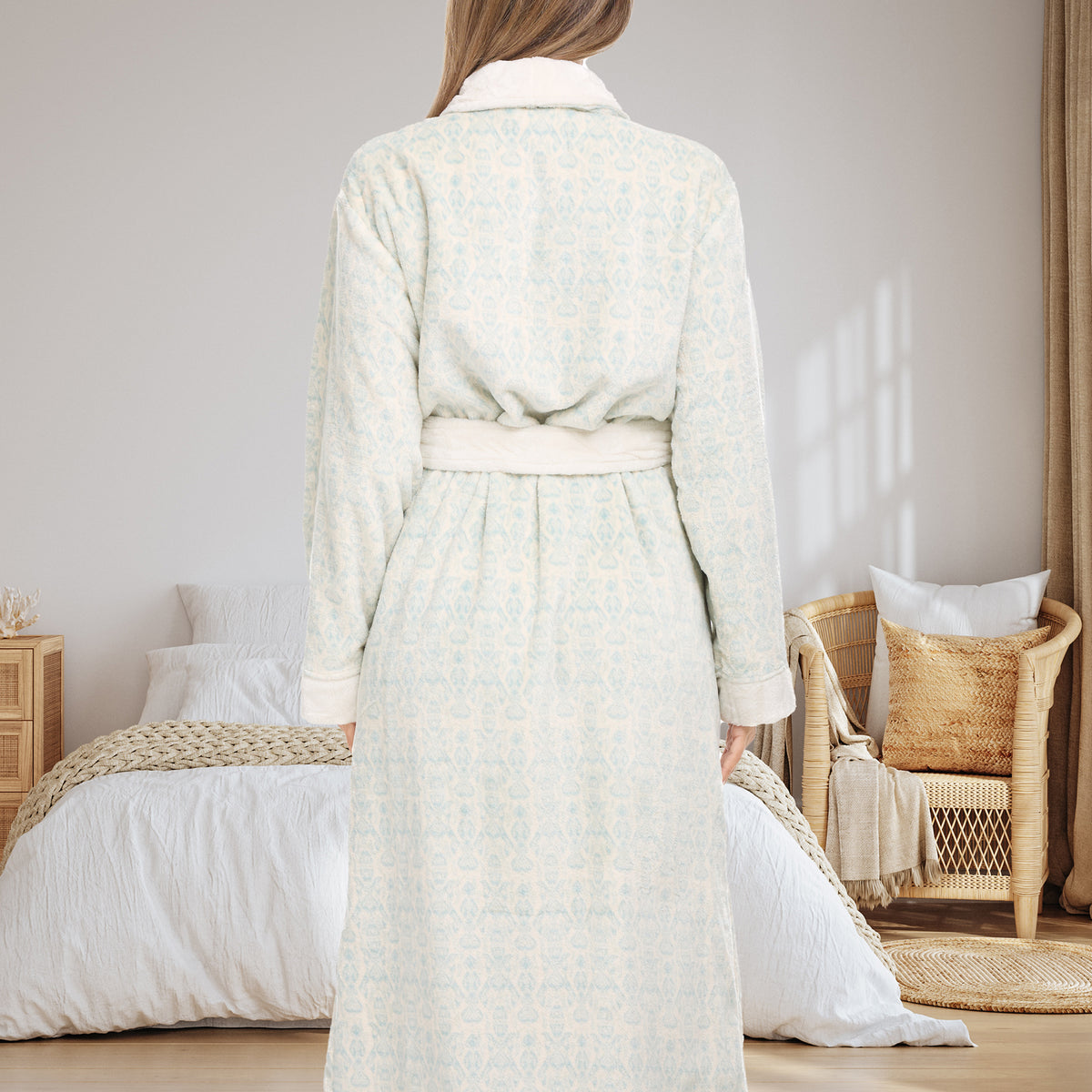 Serene Arabesque Plush Striped Robe for Women, Long Fleece Plaid Winter Bath Robe, Plus Size
