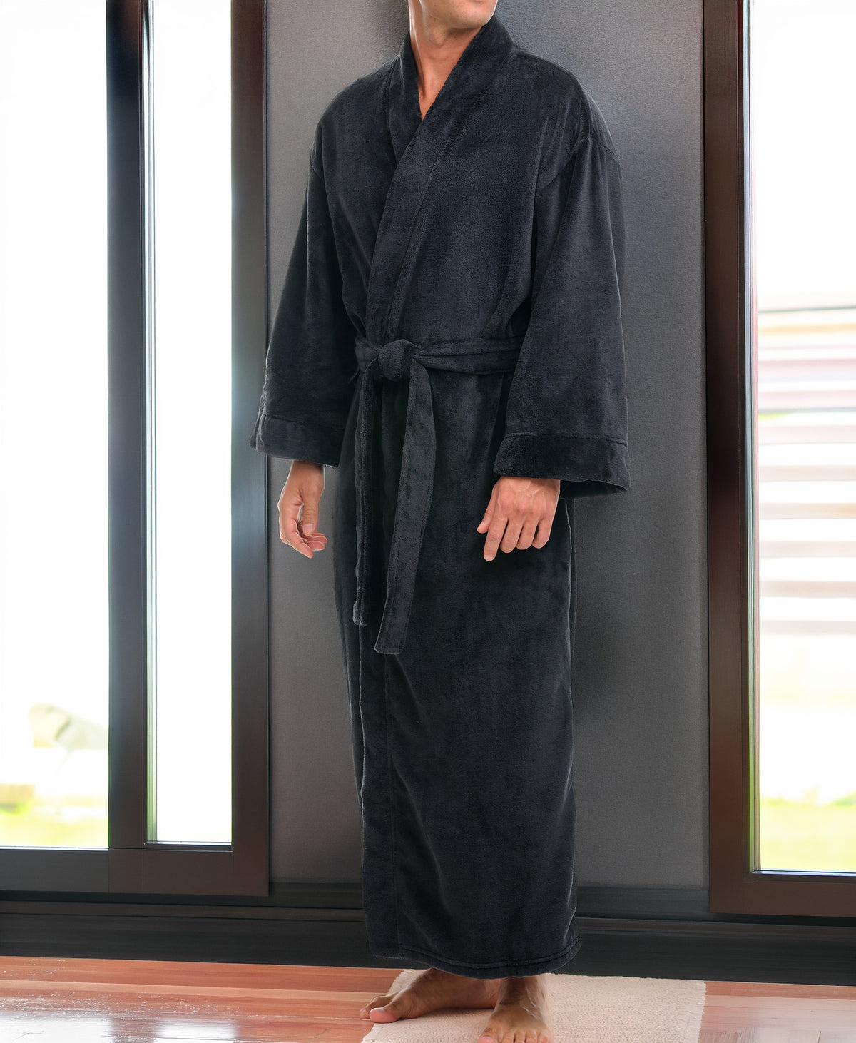 Mens Black Kimono Robe, Japanese Robe for Men