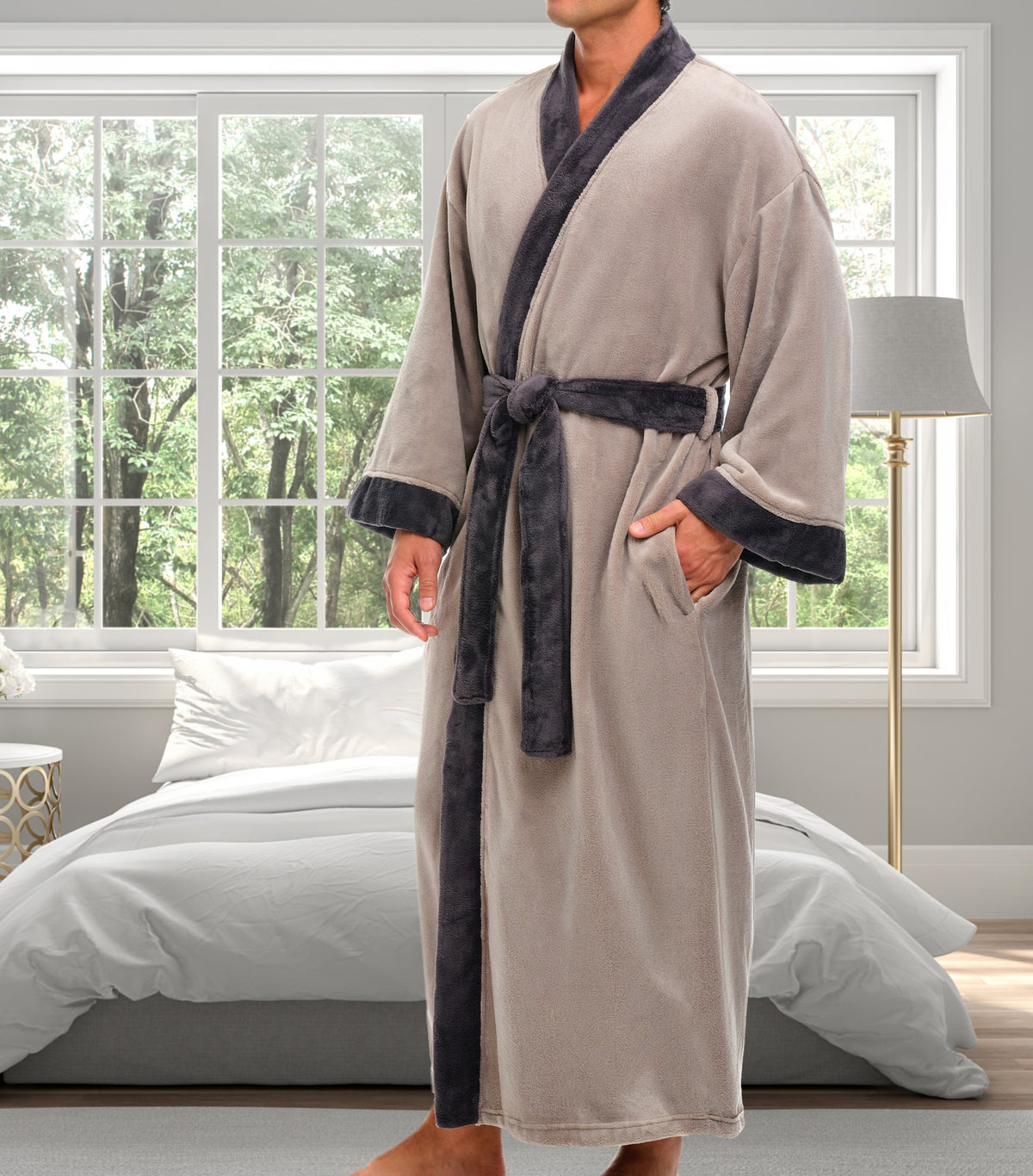 Mens Sandstone Kimono Robe, Japanese Robe for Men