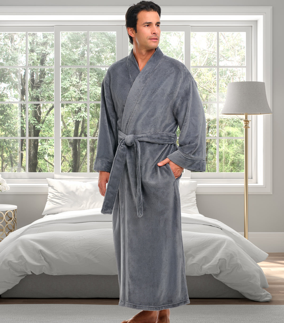 Mens Steel Gray Kimono Robe, Japanese Robe for Men