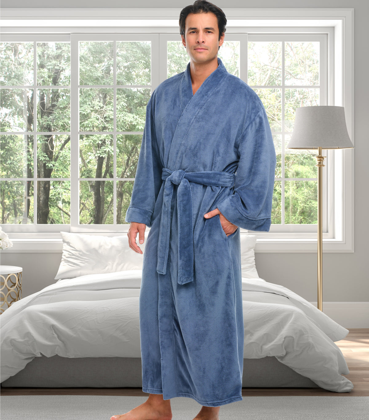 Mens Faded Blue Kimono Robe, Japanese Robe for Men