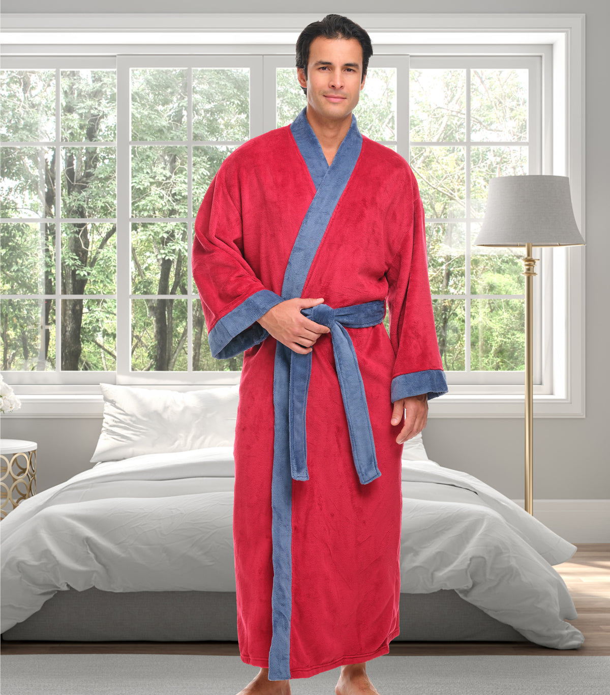 Mens Muted Burgundy Kimono Robe, Japanese Robe for Men