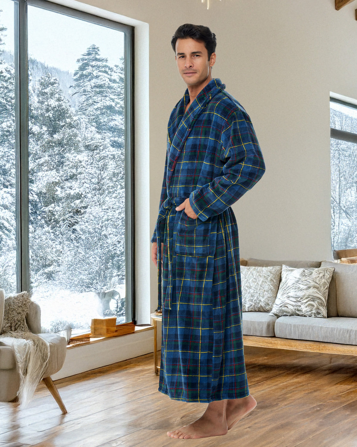 Men's Highland Tartan Plaid Ultra Plush Fleece Robe, Big and Tall Winter Bathrobe