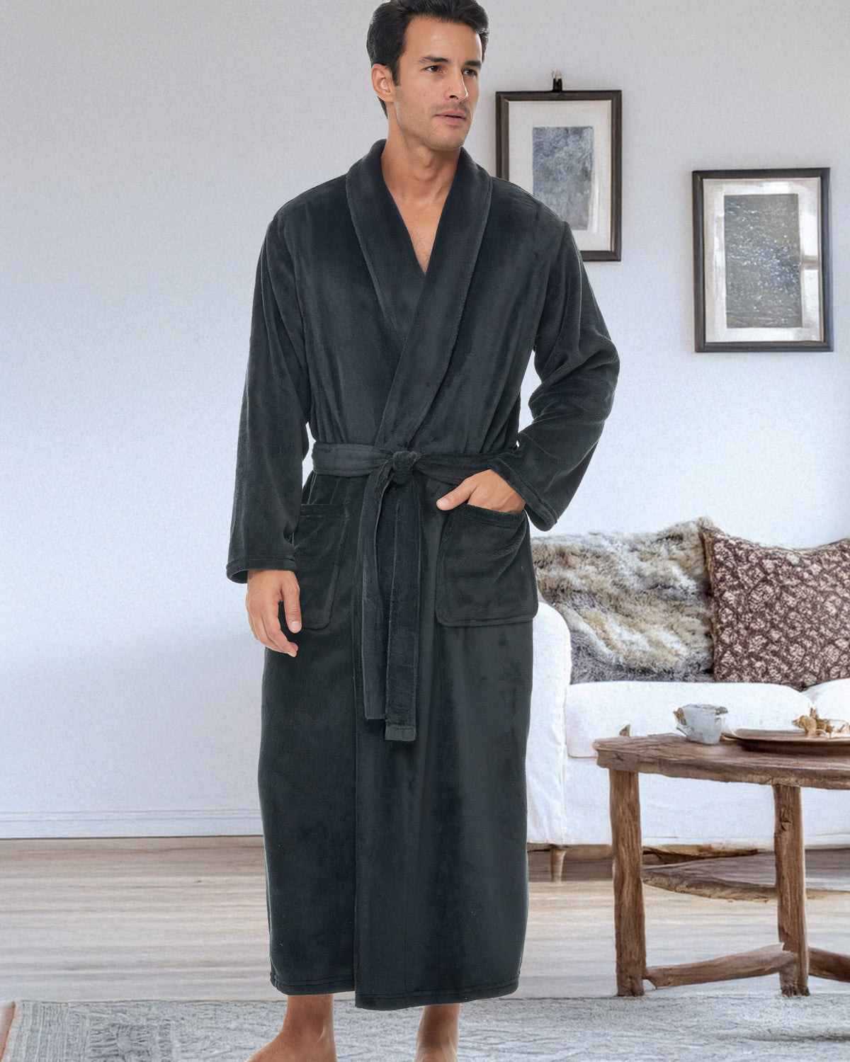 Men's Graphite Gray Ultra Plush Fleece Robe, Big and Tall Winter Bathrobe