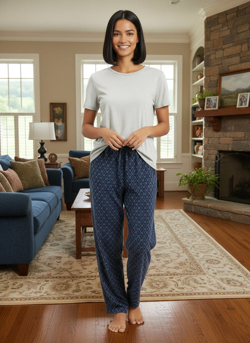Women's Moroccan Trellis Soft Warm Fleece Pajama Pants, Long Lounge Bottoms