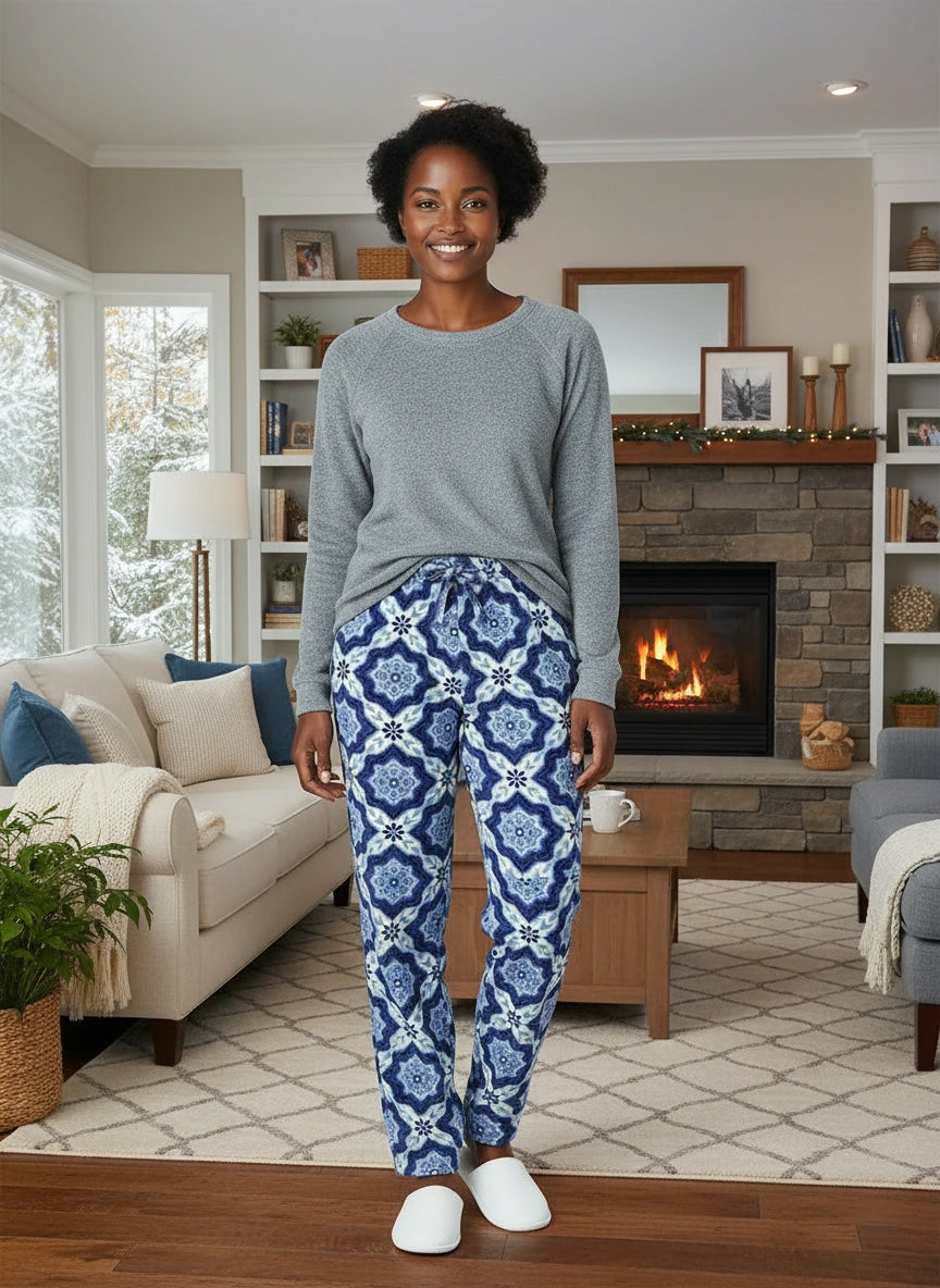 Women's Moroccan Dream Soft Warm Fleece Pajama Pants, Long Lounge Bottoms