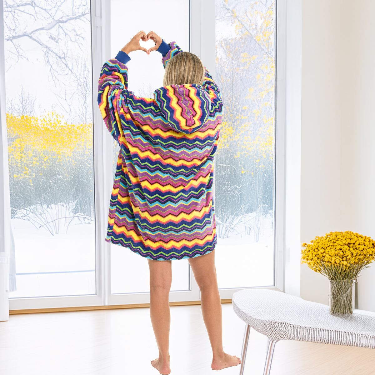 Adult Wearable Blanket Hoodie, Blanket with Sleeves for Men & Women, Big Hoodie, Hooded Blanket in Stripe