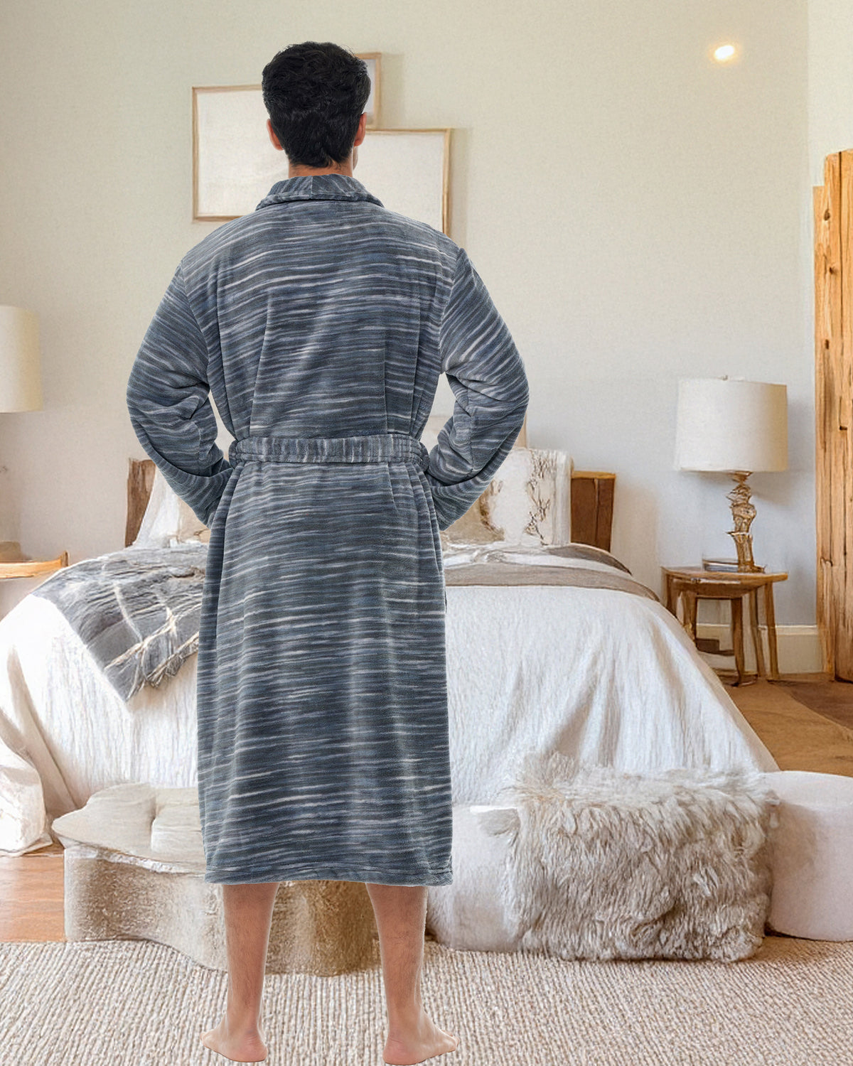 Men's Dark Heathered Gray Classic Winter Robe, Plush Fleece Bathrobe
