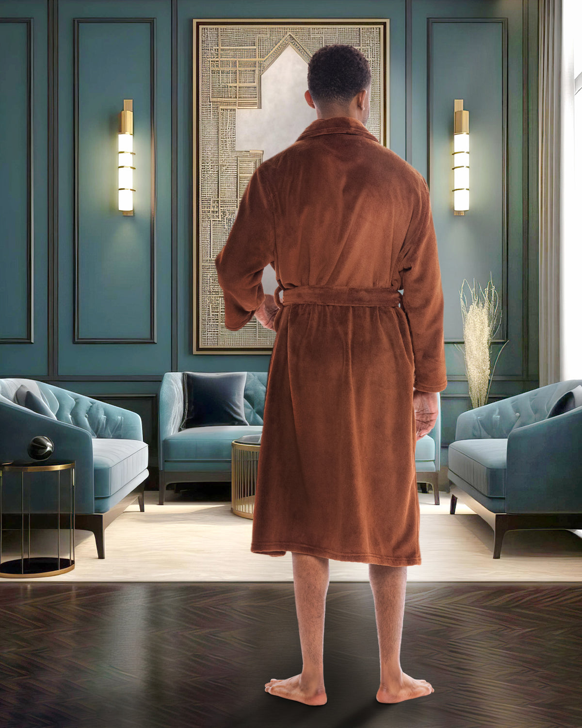 Men's Chocolate Classic Winter Robe, Plush Fleece Bathrobe