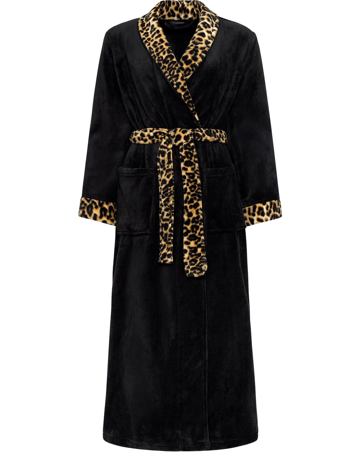 Leopard Print Accent Plush Striped Robe for Women, Long Fleece Plaid Winter Bath Robe, Plus Size