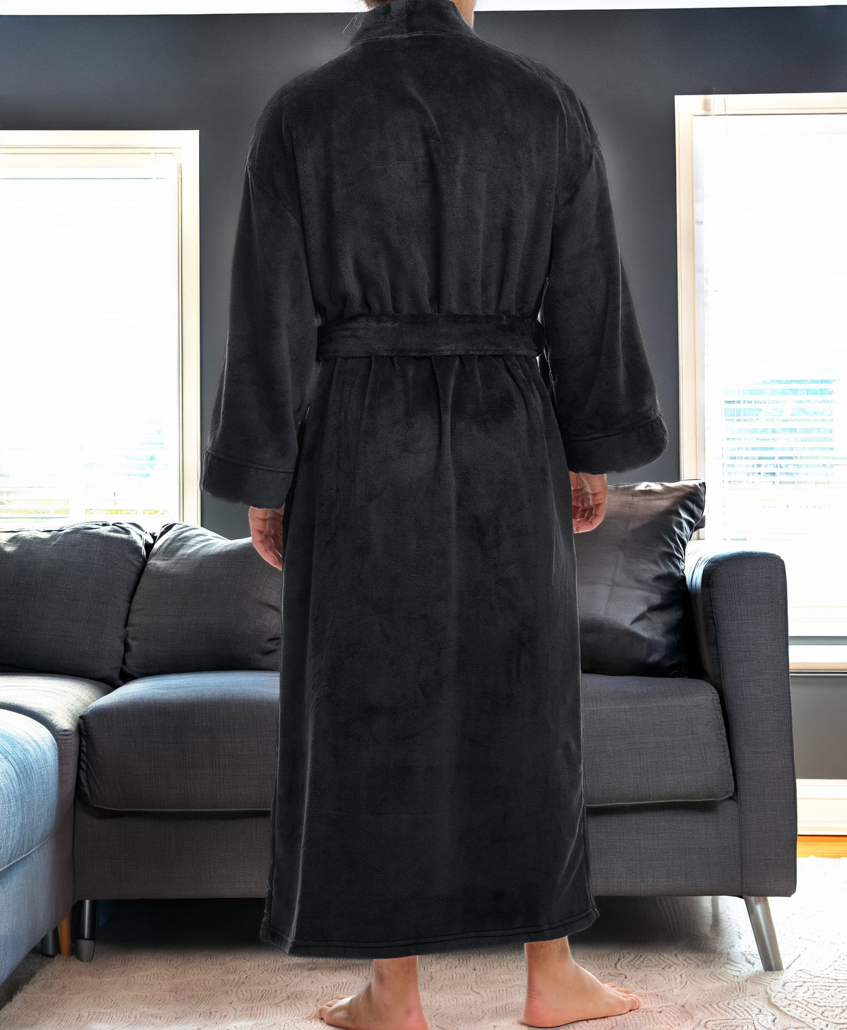 Mens Black Kimono Robe, Japanese Robe for Men