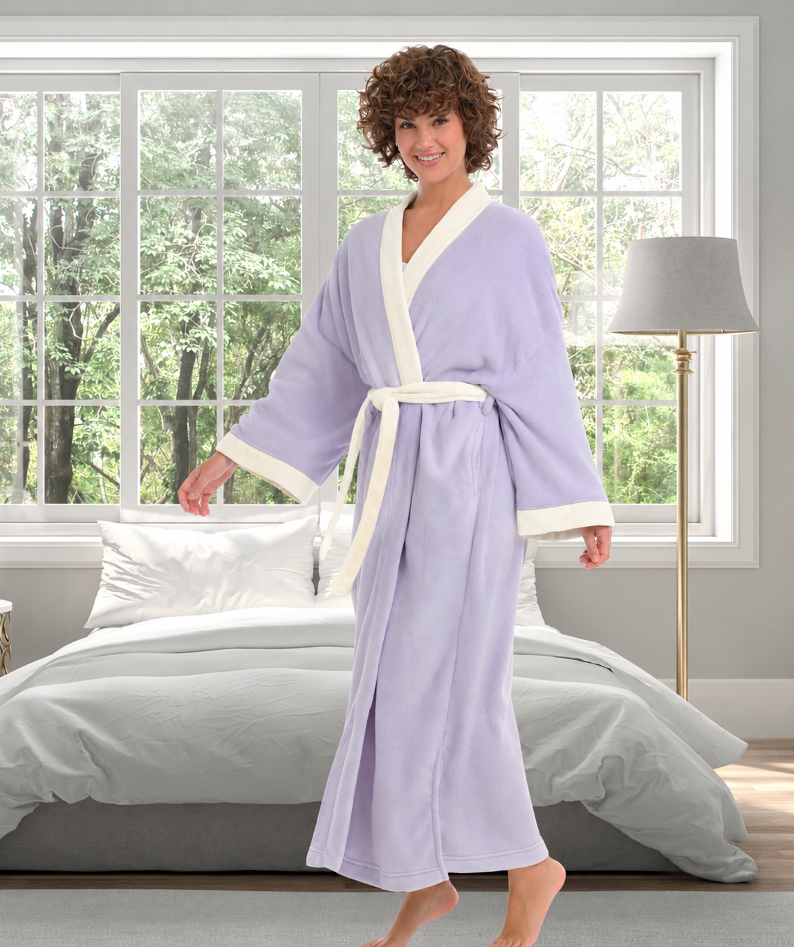 Womens Muted Mauve with Vanilla Kimono Robe, Robe for Women