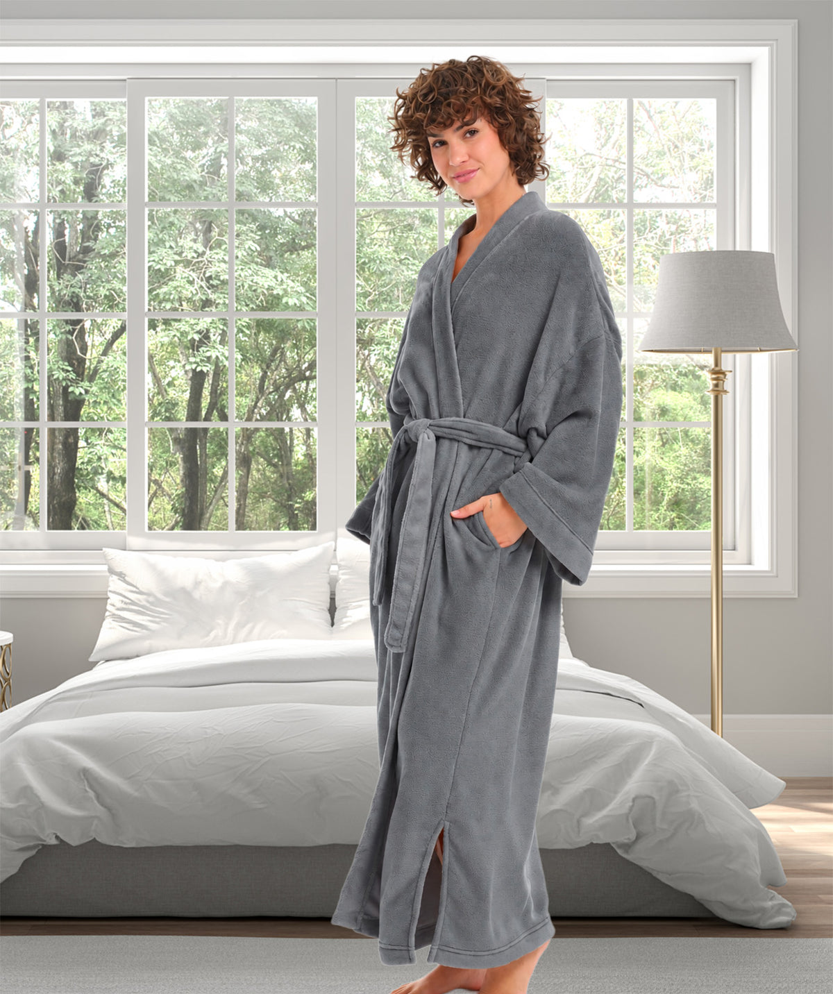 Womens Steel Gray Kimono Robe, Robe for Women